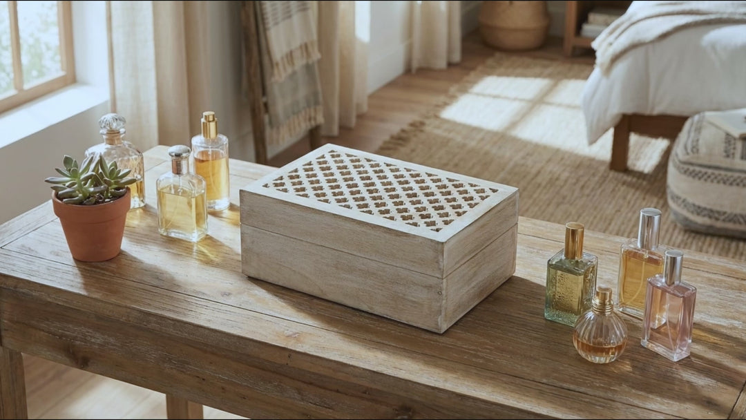 Trellis Wooden Handmade Boxes in Whitewash (Large)
