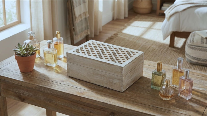 Trellis Wooden Handmade Boxes in Whitewash (Large)