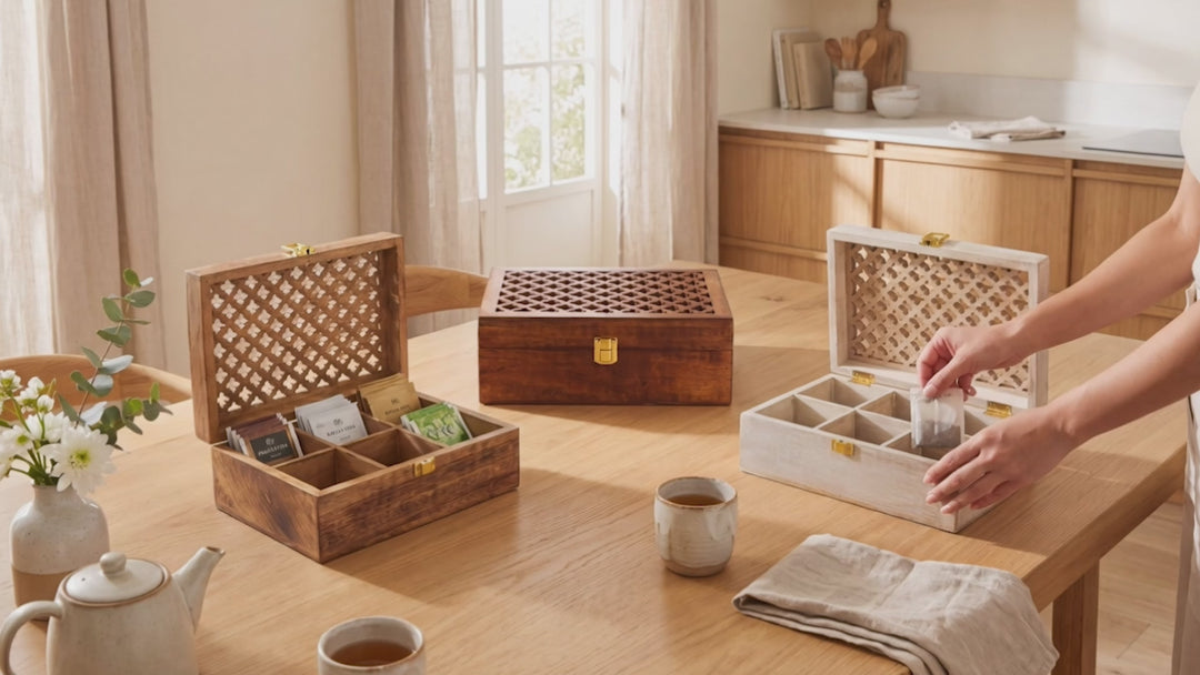 Mango Wood Trellis Keepsake Box with Compartments, Whitewash