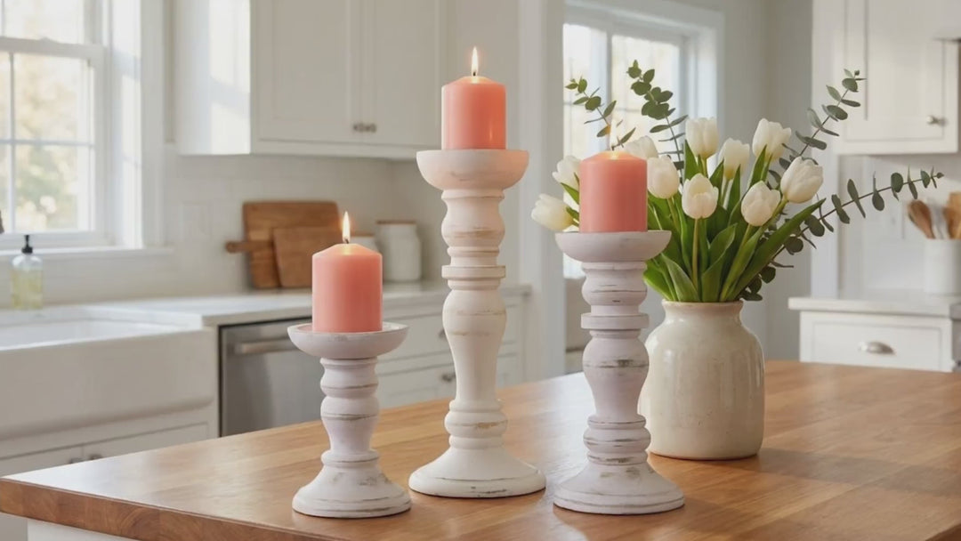 Aisha Pillar Candleholder Set - Whitewash