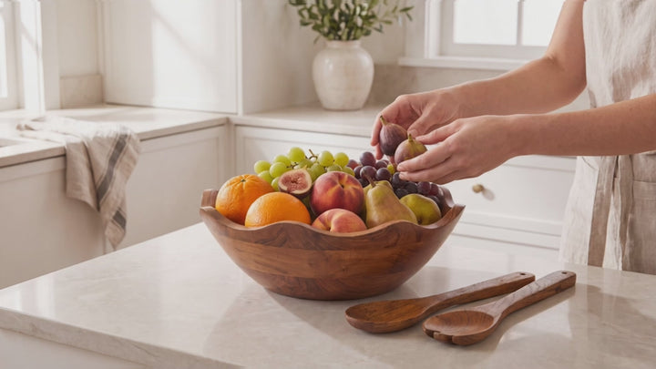 Acacia Wood Large Scalloped Bowl with Servers