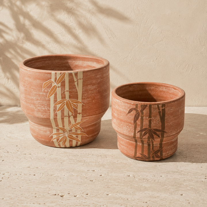 Handpainted Terracotta Planters Bamboo Grove  – Earthy Natural Finish