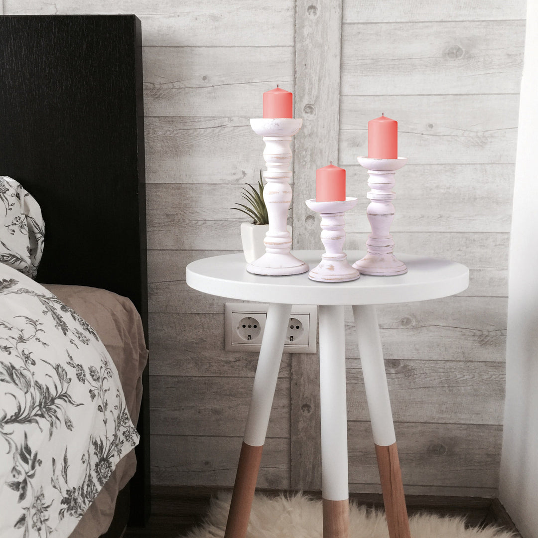 Aisha Pillar Candleholder Set - Whitewash